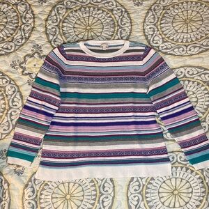 Talbots Petites Fair Isles Sweater Striped Purple Blue Size Large Petite LP